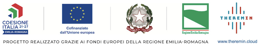 Loghi del programma FSE+, Unione europea, Repubblica Italiana, Regione Emilia-Romagna e Theremin